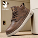 花花公子男鞋高幫2026春夏季新款厚底鞋子男士增高馬丁靴男商務(wù)休閑皮鞋 棕色 40