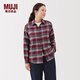 MUJI 女式 法蘭絨 襯衫領(lǐng) 長(cháng)袖襯衫襯衣內搭上衣純棉冬季女裝格子 紅色格紋 S （155/80A）