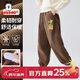 巴布豆男童褲子春季兒童薄款燈芯絨長(cháng)褲寬松中大童立體感春裝 咖 130