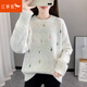 紅蜻蜓毛衣女打底衫2025年冬季新款女裝寬松外穿內搭長(cháng)袖針織衫女士上衣 藍點(diǎn) 均碼 （80-130斤）