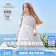 英氏（YEEHOO）女童裙子兒童連衣裙夏季薄款無(wú)袖網(wǎng)紗公主裙中大童裝衣服夏裝新款 雙層提花網(wǎng)紗款 白色 【純棉內襯】 140