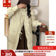 蕓蕁羽絨服女牛角扣冬季中長(cháng)款甜美寬松加厚連帽外套毛領(lǐng)白鴨絨小個(gè)子 黃綠色 配大毛領(lǐng) M 125-160斤