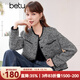 百圖betu女裝春季新款短外套高級感小香風(fēng)長(cháng)袖毛呢外套女2401T40 黑色 M