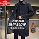 老爺車(chē)（LAOYECHE）風(fēng)衣男中長(cháng)款冬季加厚加絨潮流寬松大碼羊羔毛翻領(lǐng)牛仔大衣外套男 黑色 L