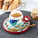 【9成新】佳佰 美式定制彩繪 咖啡杯碟帶勺 陶瓷馬克杯牛奶杯茶杯碟 杯子一杯一碟送勺