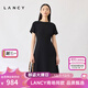朗姿/LANCY夏季新款圓領(lǐng)收腰a字連衣裙氣質(zhì)簡(jiǎn)約短款通勤裙女 黑色 M