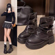 梵昇昱女鞋英倫風(fēng)馬丁女靴厚底增高復古短筒靴機車(chē)風(fēng)美拉德靴子新款 黑色短筒靴【39】（適合38腳穿）