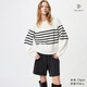 優(yōu)衣庫女裝3D棉質(zhì)圓領(lǐng)條紋針織衫/毛衣毛衫484504 01 乳白色 M