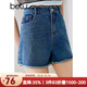 百圖betu女裝夏季新款牛仔褲高腰毛邊牛仔顯瘦A字短褲女2404T72 牛仔色 M