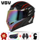 VGV揭面盔3c認證摩托車(chē)頭盔雙鏡藍牙半盔四季男女騎行機車(chē)安全帽c 極速碳纖紋+炫彩鬼面鏡+外置藍牙 XL（適合58-60頭圍）