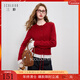 三彩2025秋季新款圓領(lǐng)長(cháng)袖針織衫開(kāi)衫外套收腰花邊下擺M 車(chē)厘子紅 L 165/88A