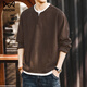 貓人（MiiOW）高端咖色假兩件V領(lǐng)長(cháng)袖T恤男秋冬季新款內搭衛衣打底亨利衫 咖色 XL