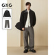 GXG男裝 25年秋季新品廓形行政麂皮夾克斜紋寬松牛仔褲通勤套裝 單上裝黑色 M