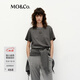 MO&Co.短袖T恤春手工絡(luò )花logo磨白洗褪棉質(zhì)圓領(lǐng)MBE1TEE026 鋼灰色 S
