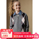 ELLE KIDS高智學(xué)院感菱格Polo領(lǐng)毛衣秋季女童新款翻領(lǐng)針織正肩套頭毛衣