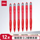 得力（deli）臻順滑中性筆簽字筆 0.5mm子彈頭按動(dòng)筆水筆 辦公用品 紅色 12支/盒S08
