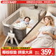 ANGI BABY嬰兒床多功能折疊床可拼接大床可移動(dòng)寶寶搖搖床新生兒哄睡神器 銀色【尿布臺+椰棕墊+蚊帳】 嬰兒床拼接大床移動(dòng)嬰兒床新生兒