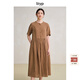 旅途原品ltyp 100%色織亞麻文藝連衣裙 簡(jiǎn)約風(fēng)短袖連衣裙女春新款 胡桃棕 S