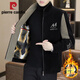 皮爾卡丹（pierre cardin）加絨夾克男士2025春秋冬季新款加厚保暖立領(lǐng)拉鏈短款毛呢大衣外套 黑色 XL 建議130-145斤