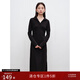 自巧小個(gè)子法式抽褶收腰polo連衣裙女2024秋季新款顯瘦中長(cháng)a字裙 謐黑色 M (4碼)