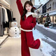 艾諾輪女童拜年服冬季套裝中大童少女學(xué)生喜慶休閑風(fēng)女孩兩件套衣服 喜洋洋裝紅色 加絨 140 建議身高130