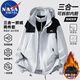 NASA MARVEL沖鋒衣男秋冬夾克外套三合一上衣連帽情侶款防風(fēng)男裝 灰白 XL