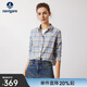 Navigare意大利小帆船通勤襯衫女士秋季長(cháng)袖格子襯衣寬松純棉撞色格紋衫衣 冰水藍/灰 L