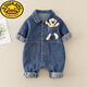 G.duck嬰兒衣服超萌牛仔連體衣秋裝秋冬款時(shí)尚男女寶寶春秋a類(lèi)哈衣爬服 藍色 73cm 73