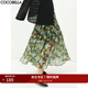 COCOBELLA油畫(huà)風(fēng)壓褶印花雪紡半身裙女飄逸大擺長(cháng)裙HS533 油畫(huà)花 L