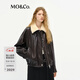MO&Co.外套春可拆卸毛領(lǐng)復古油蠟素皮松緊下擺MBE1COT019 紅棕色 M