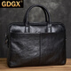 GDGX男士手提包真皮商務(wù)公文包手工頭層牛皮復古休閑通勤包單肩斜挎包 黑色 38*7*27cm