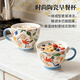 華青格手繪早餐杯大容量家用創(chuàng  )意陶瓷杯麥片杯燕麥杯牛奶咖啡杯可微波 彩繪早餐杯（藍色）450ml