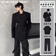 聲猴西服外套男小眾修身設計感立體廓形墊肩純色單?？坌蓍e西服套裝男 黑色西服+黑短T+黑西褲【三件套】 XL