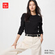 優(yōu)衣庫女裝柔軟羅紋圓領(lǐng)T恤/長(cháng)袖483468 09 黑色 L