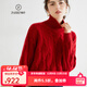 帕什 羊絨衫女100%山羊絨高領(lǐng)絞花三股加厚寬松針織毛衣 YH-2432 圣誕紅 均碼
