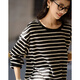 德瑪納【條紋自由派】冬季慵懶風(fēng)撞色圓領(lǐng)打底衫寬松休閑松弛感女式t恤