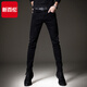 新百倫高端黑色牛仔褲男冬季2025新款修身小腳加絨褲子男款加厚男褲顯高 黑色 32 【建議135-145斤】