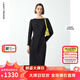 朗姿法式一字領(lǐng)設計感復古小香風(fēng)禮服裙優(yōu)雅冬季新款高級感連衣裙 黑色 L