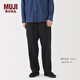 MUJI男式絲光斜紋抽褶寬版褲男士長(cháng)褲子男裝冬季款休閑褲AE10KA5A 黑色 XL （85 （185/84A））