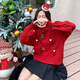 馨顏2025年秋冬新款寬松慵懶風(fēng)圓領(lǐng)套頭針織衫女短款毛衣圣誕紅色上衣 紅色 S 85-95斤