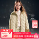ELLE KIDS童裝 學(xué)院風(fēng)可立領(lǐng)菱形格棉服女童冬季撞色保暖輕薄外套 卡其色 165 (M)