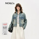 MO&Co.牛仔夾克春做舊感洗水紋理外套短款棉質(zhì)MBE1JKTT02 牛仔藍色 XS 155