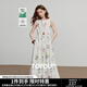 初語(yǔ)綠絨蒿印花圓領(lǐng)連衣裙女2025新款夏日漂亮度假風(fēng)清新中長(cháng)裙 白底綠絨蒿 M