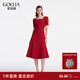歌莉婭紅色連衣裙女新款短袖方領(lǐng)提花絕美裙子1C4R4K200 53R椒紅 2XL