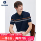 納維凱爾意大利小帆船男夏季防蚊撞色條紋休閑短袖POLO衫1325525515 藍 L 