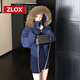 ZLOX棉服女美式復古冬季毛領(lǐng)棉衣女短款修身時(shí)尚洋氣連帽棉服 藏青色 S 80-100