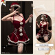 啄木鳥(niǎo)醉尤*圣誕節日cosplay服性感套裝紅色絲絨束腰掛脖裙新年約會(huì )戰袍 掛脖圣誕裙+同款襪+圣誕帽 均碼