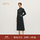 OVV秋冬熱賣(mài)女裝牛仔翻領(lǐng)羊毛隨附腰帶長(cháng)袖休閑連衣裙 藏青 M