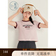 紫涵（ZIHAN）紫涵復古撞色短袖T恤女2025夏季新款美式學(xué)院風(fēng)字母印花圓領(lǐng)上衣 泡泡粉 M