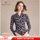 MORELINE沐蘭新中式復古小立領(lǐng)碎花襯衫女2025年秋季新款優(yōu)雅修身長(cháng)袖襯衣 藍影啡花 2XL